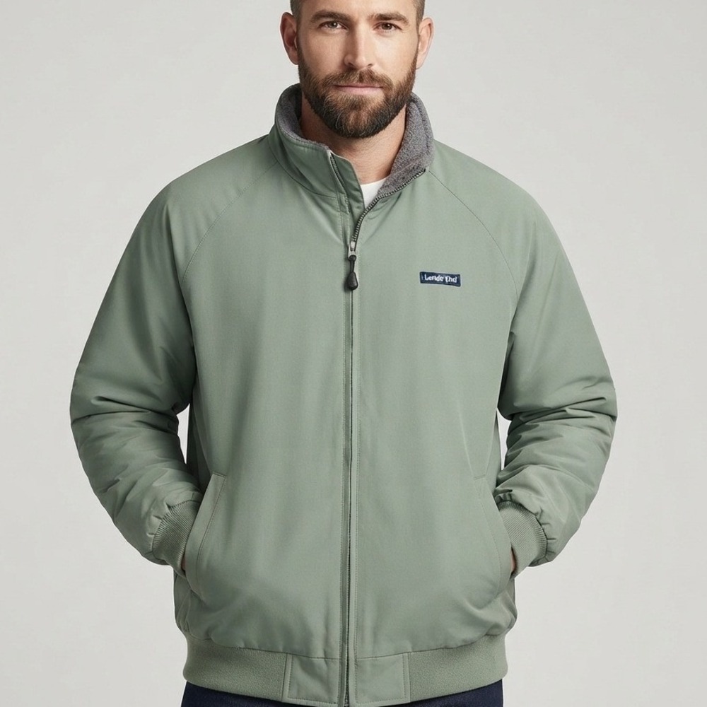 Lands End Mens XL Tall Squall Jacket Green Fleece Lined Full Zip Dadcore Classic